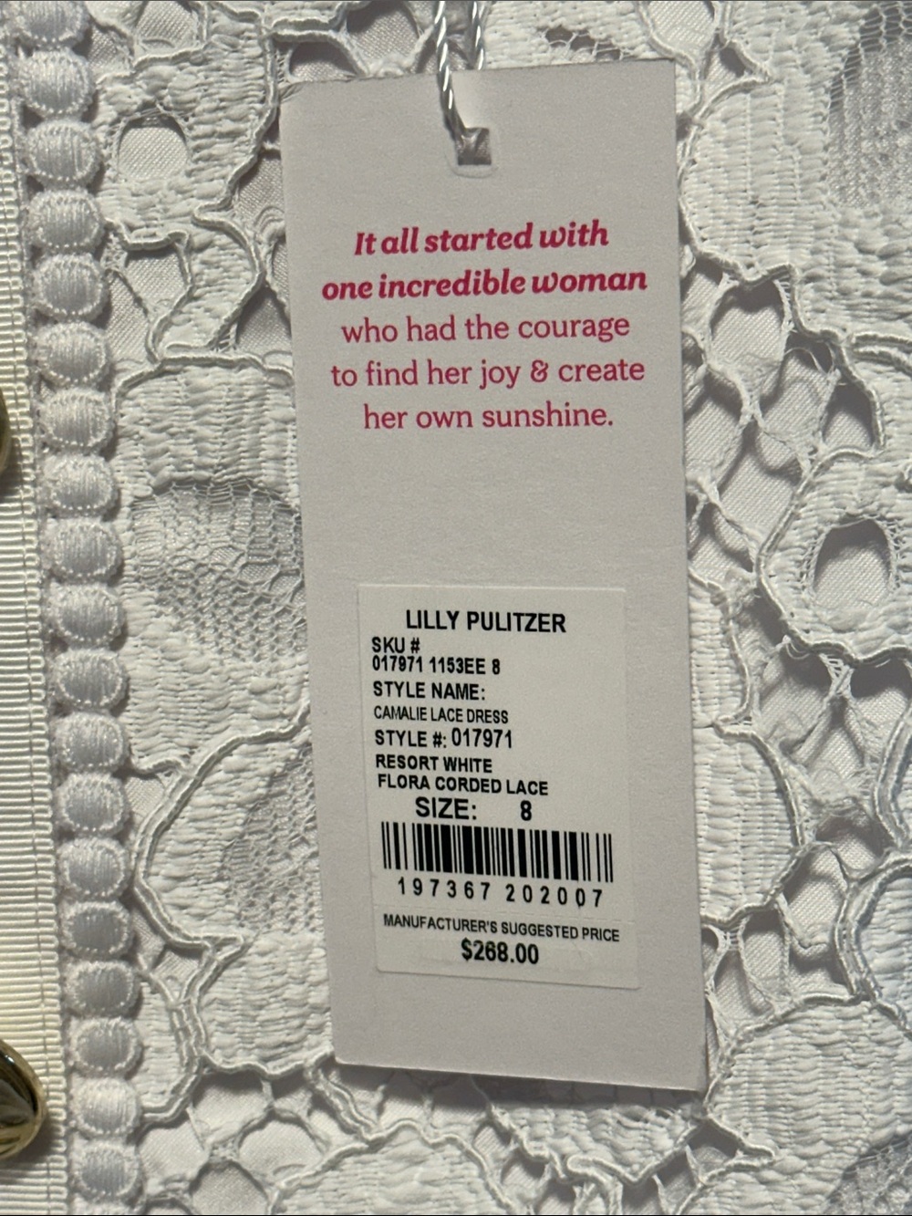 Lilly Pulitzer White Camalie Lace Shift Sz 8 Short Sleeve Dress Gold Buttons - Picture 4 of 9